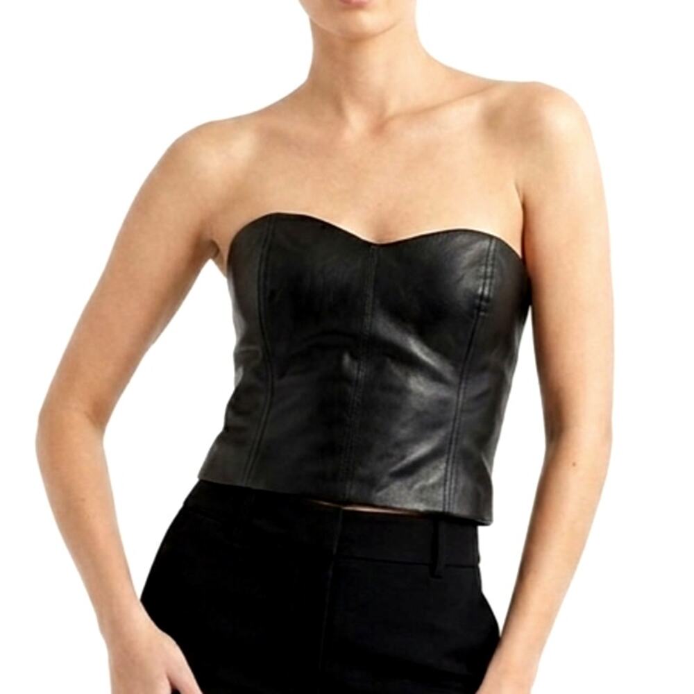Babaton Black Vegan Leather Strapless Bustier Top - Size 8